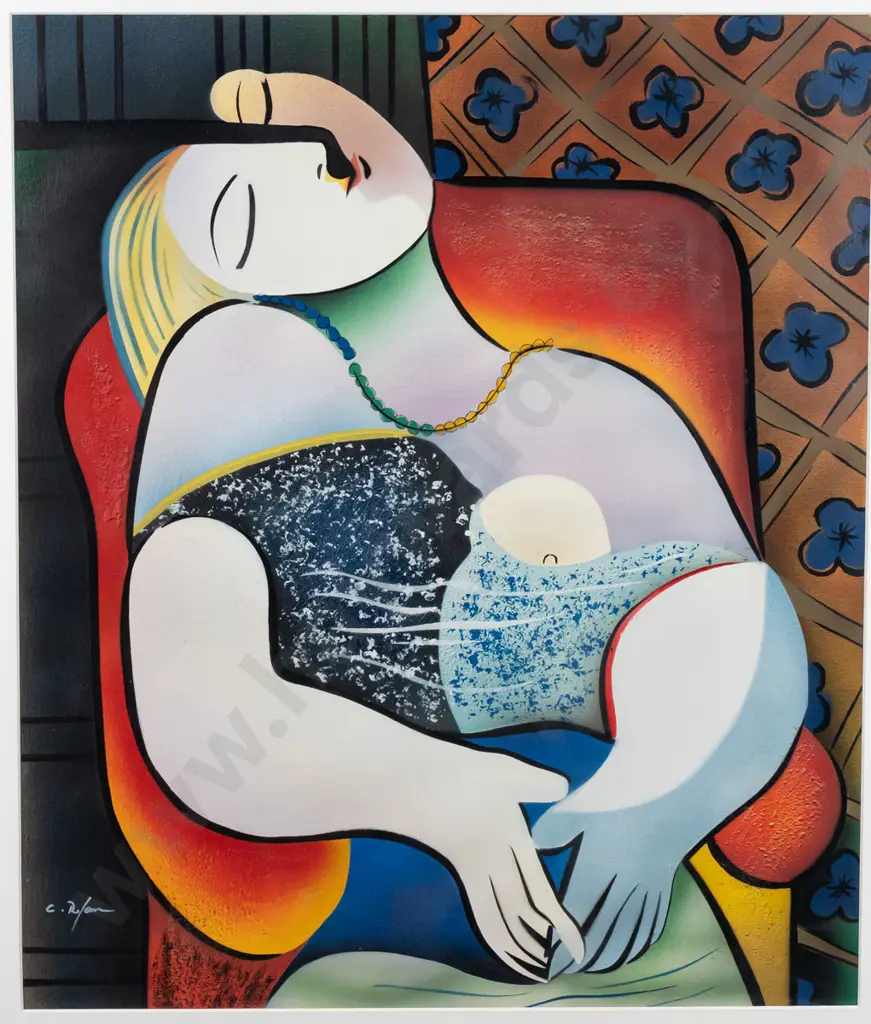 C Ryan - framed mixed media - cubist female portrait H600 W500 Image 1++