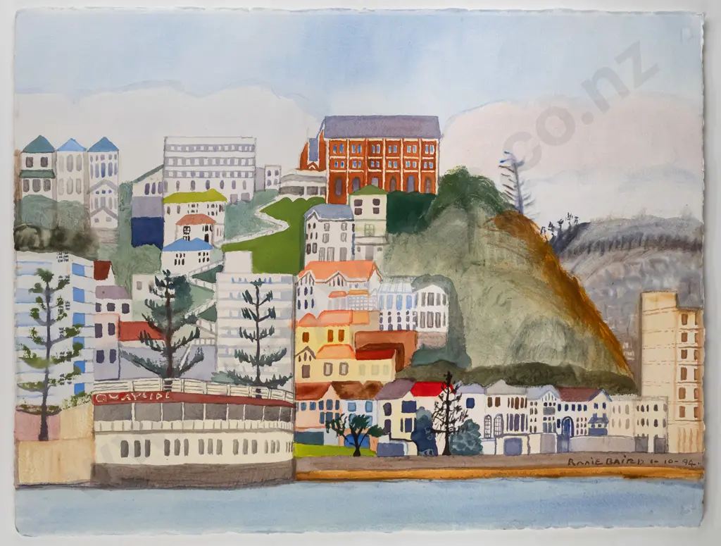 Annie Baird 1-10-94 - framed watercolour "Oriental Bay" H560 W760 Image 1++