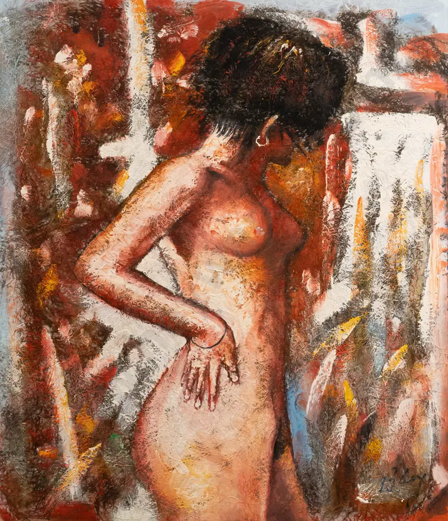 illegible signature - oil on boxed canvas - female nude H610 W510 Image 1++
