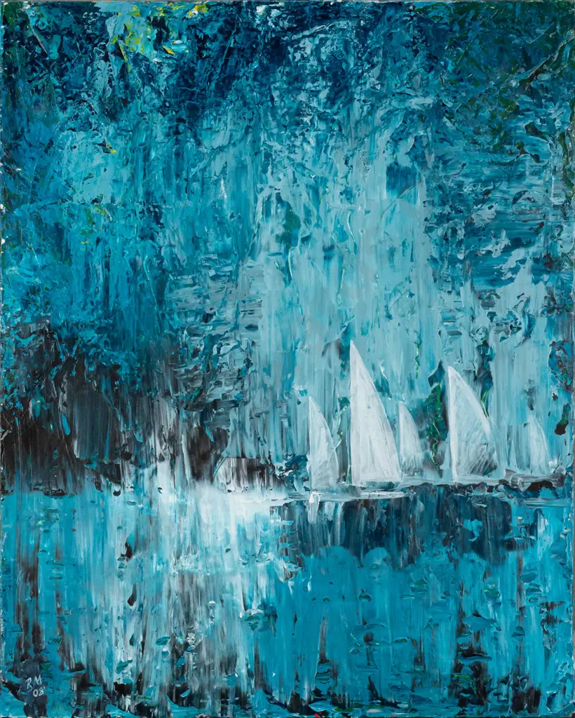 R Murdoch - boxed oil on canvas "Sunday Sail" H510 W410 Image 1++