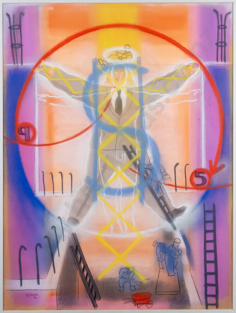 Lindsay Crooks '96 - framed pastel and pencil ""Urban male towards 21st century" H730 W540 Image 1++