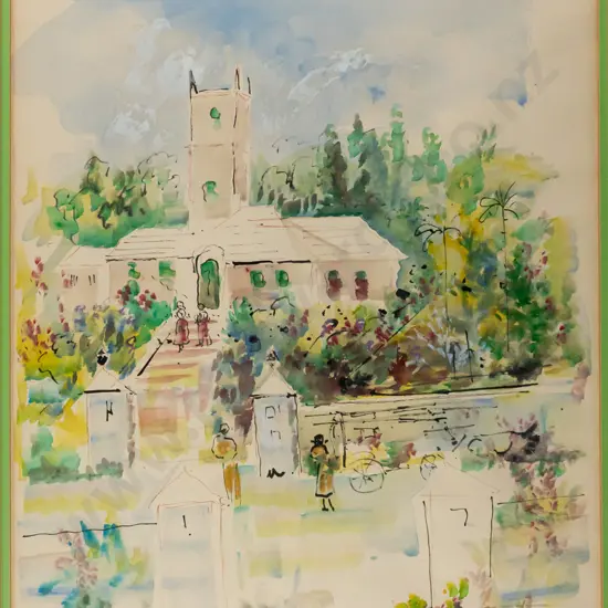 Birdsey - framed watercolour - Christ's Church, Bermuda  H520 W390