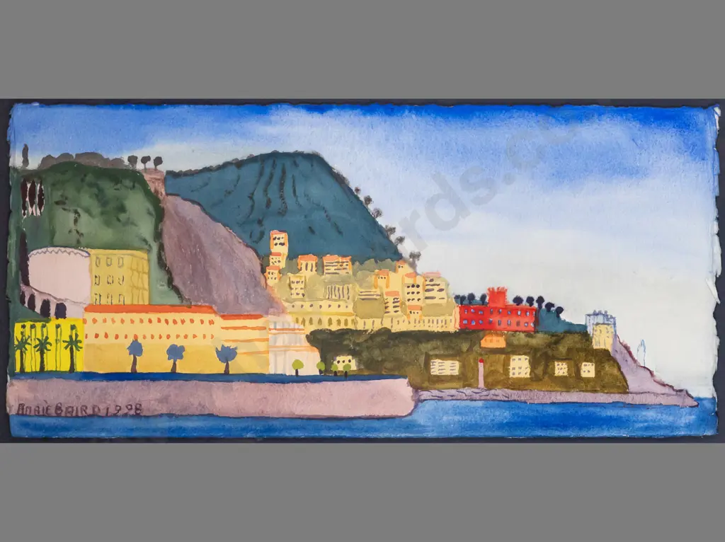 Annie Baird 1998 - framed watercolour - Medditerranean scene? H260 W580 Image 1++