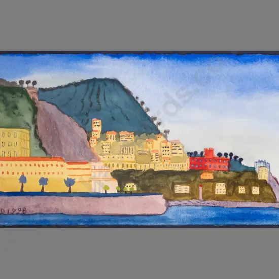 Annie Baird 1998 - framed watercolour - Medditerranean scene? H260 W580