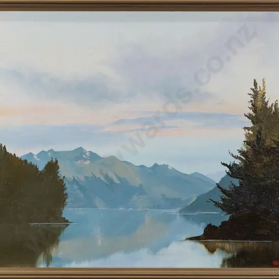 Helen Hyde-Hills - framed oil on board "Sunset Lake Hawea" H240 W490