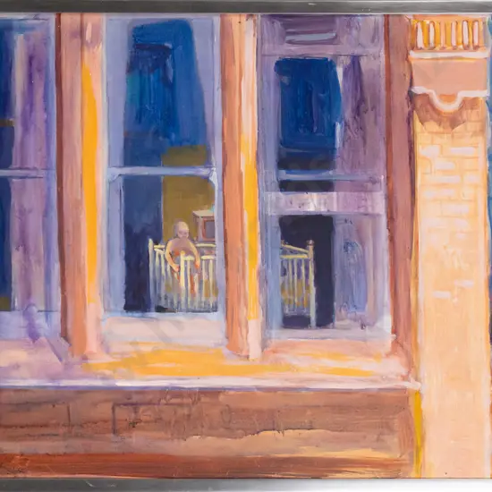 Shona McFarlane 1973 - framed oil on board "Above the M.M.M" H440 W720