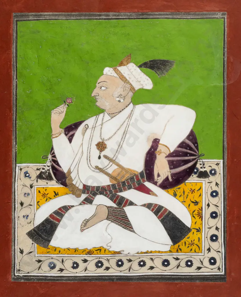 contemporary Indian art - framed mineral paints - seated man H300 W250 Image 1++