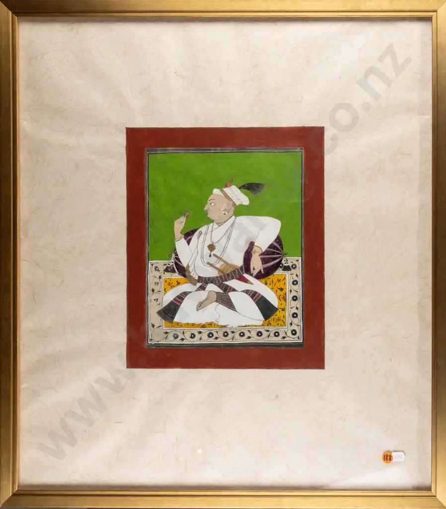 contemporary Indian art - framed mineral paints - seated man H300 W250 Image 1++