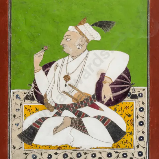 contemporary Indian art - framed mineral paints - seated man H300 W250