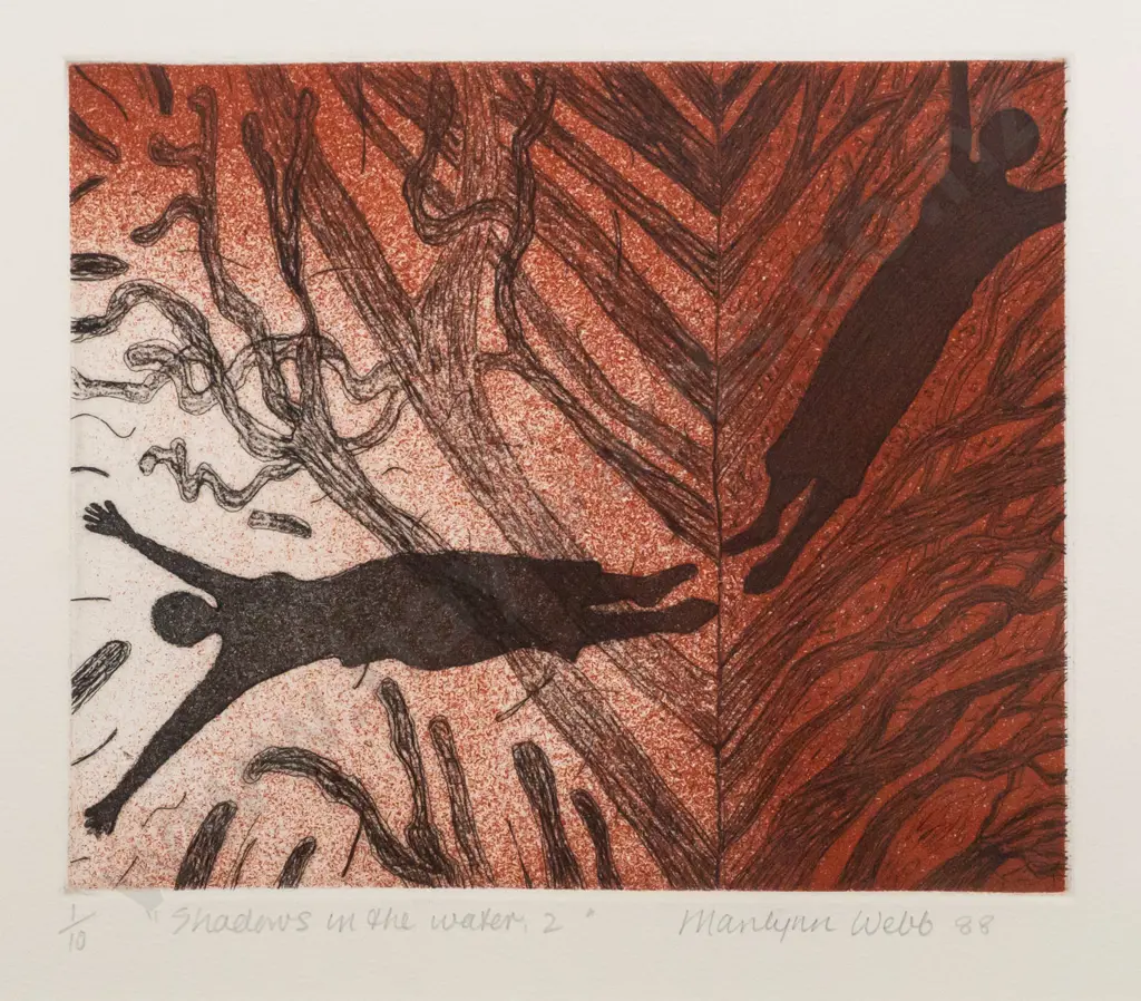 Marilynn Webb 1988 - framed etching 1/10 "Shadows in the water 2" H165 W195 Image 1++