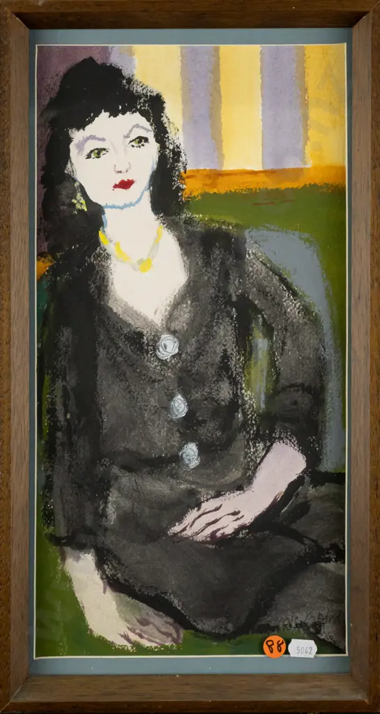 Annie Baird - framed watercolour - portrait H370 W185 Image 1++