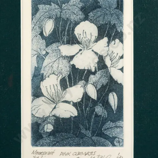 Donald Paterson '91 - framed monoprint etching "Pink Clematis" H130 W85
