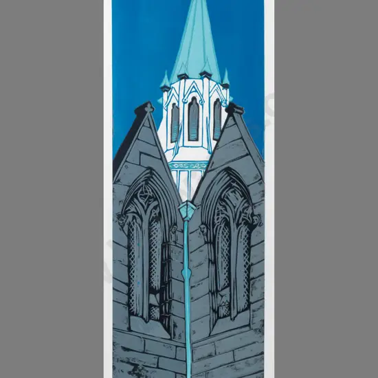 Manu Berry - framed wood block print 5/5 "First Church detail" H560 W190