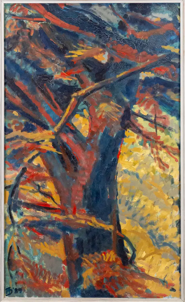 Frank Dickinson 1989 - framed oil on board "Through the Macrocarpas" H740 W440 Image 1++
