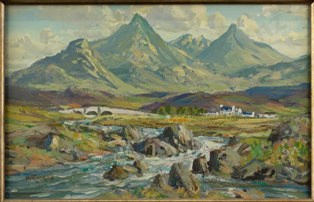 William Russell - framed oil "Coolins ..." H210 W320 Image 1++