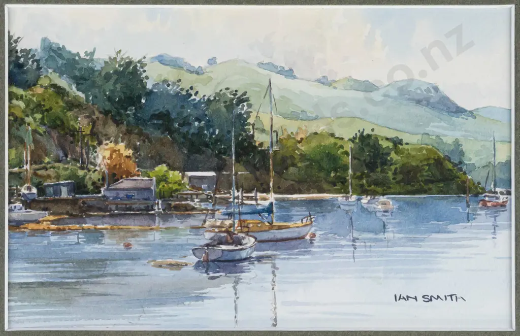 Ian Smith - framed watercolour "Careys Bay" H120 W180 Image 1++