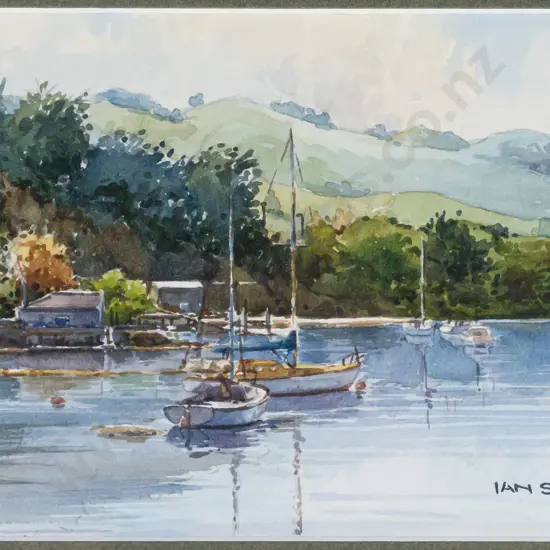 Ian Smith - framed watercolour "Careys Bay" H120 W180