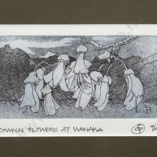 Donald Paterson '96 - framed etching "Kowhai Flowers At Wanaka"  H60 W120