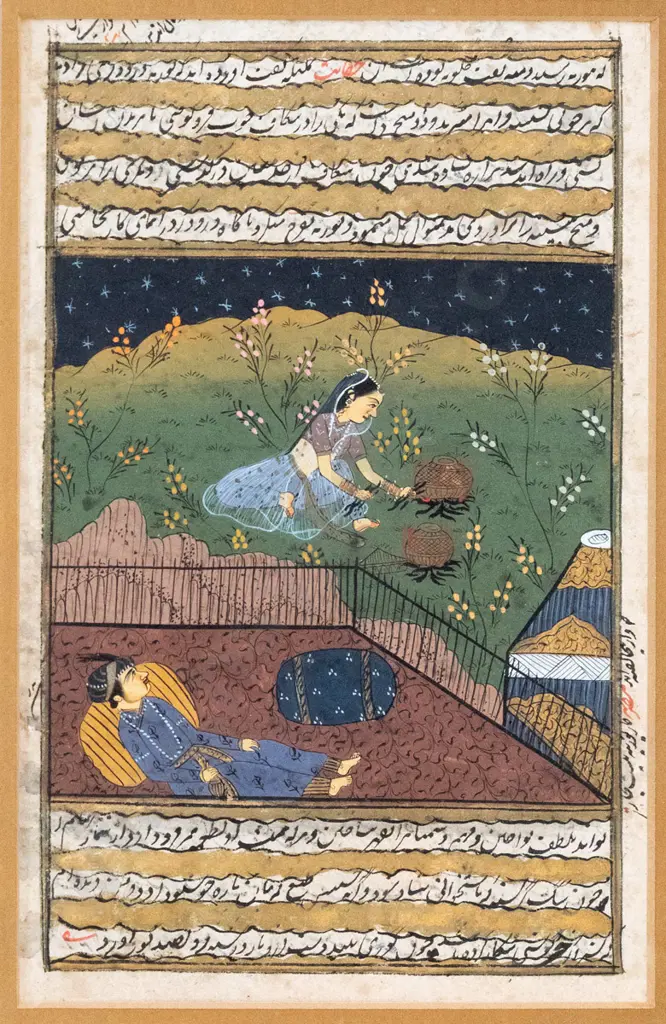 traditional Indian painting - framed watercolour - domestic scene H230 W150 Image 1++