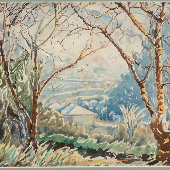 Eana B Jeans - framed watercolour "Glenleith" H210 W230 (foxing)