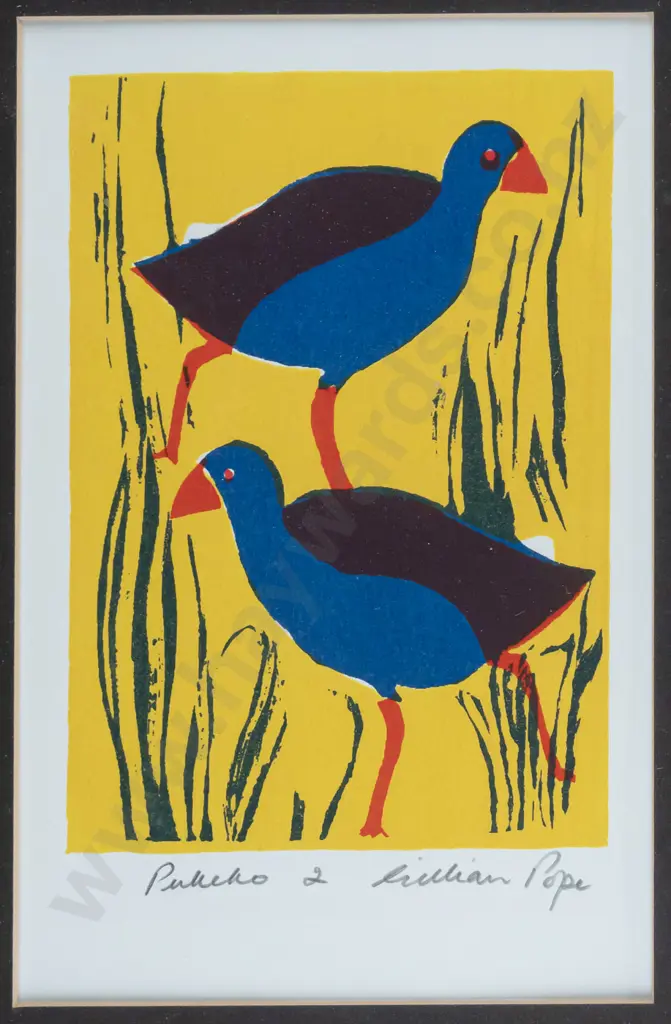 Gillian Pope - framed screen print "Pukeko 2" H165 W115 Image 1++
