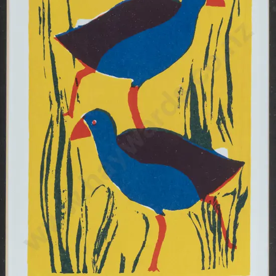 Gillian Pope - framed screen print "Pukeko 2" H165 W115