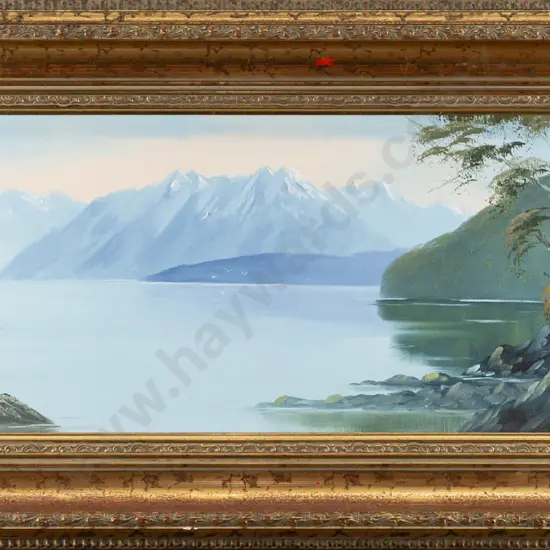 Don Parlane '85 - framed oil on board "Lake Manapouri Fiordland" H220 W600