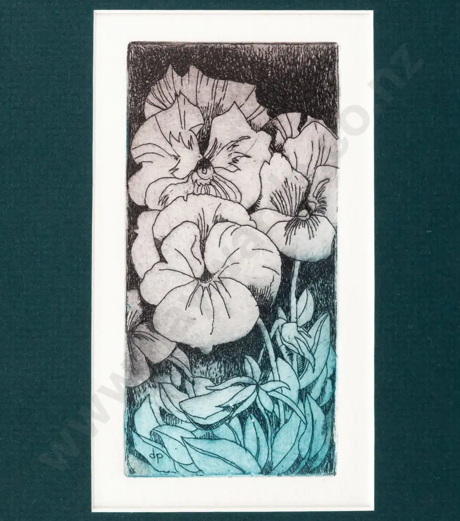Donald Paterson '91 -  framed etching - flowers H120 W55 Image 1++