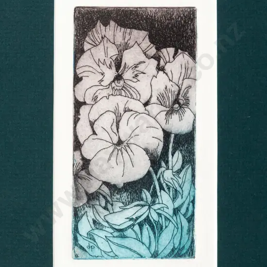 Donald Paterson '91 -  framed etching - flowers H120 W55