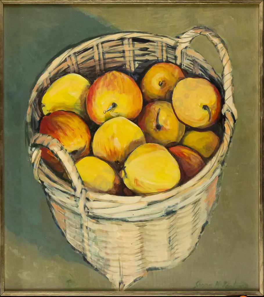 Shona McFarlane 1979 - framed oil - basket of apples H340 W310 Image 1++