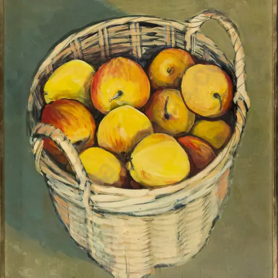 Shona McFarlane 1979 - framed oil - basket of apples H340 W310