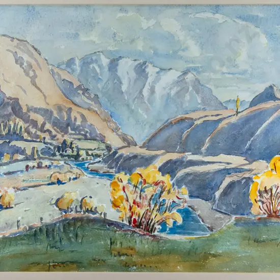 Eana B Jeans - framed watercolour - landscape H380 W500