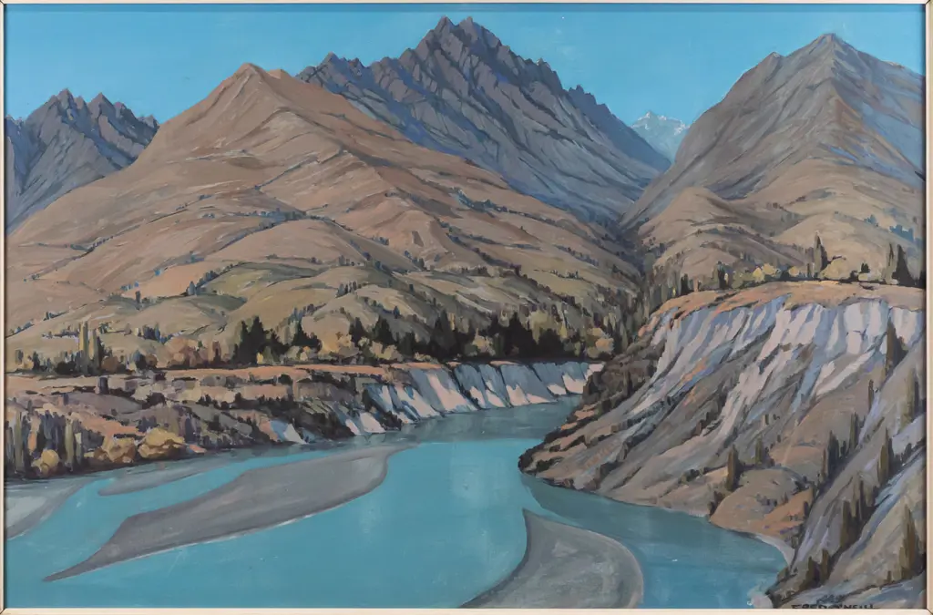 Fred O'Neill - framed oil on board "Shotover - From Devil's Elbow" H590 W900 (framing needs attention) Image 1++