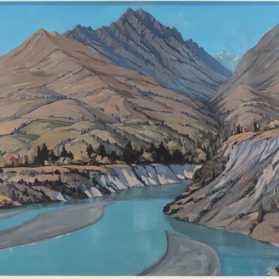 Fred O'Neill - framed oil on board "Shotover - From Devil's Elbow" H590 W900 (framing needs attention)