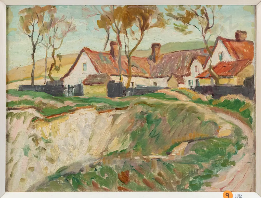 Gertrude Leese - framed oil on board - farmhouse H260 W340 Image 1++