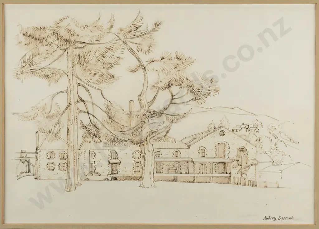 Audrey Bascand 1973 -  framed ink "Wilsons Distillery" H210 W300 Image 1++