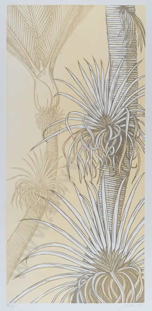 Jono More 05 - wood block print 66/75 - "Kahakaha, Epiphytes" H640 W300 Image 1++