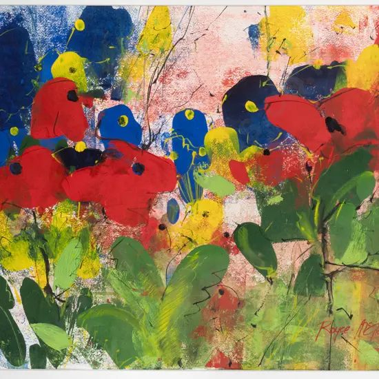 Royce McGlashan '88 - framed gouache - flowers H480 W670