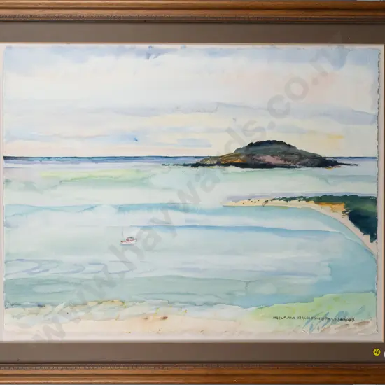 Annie Baird '88 - framed watercolour "Moturata Taieri Island" H580 W770