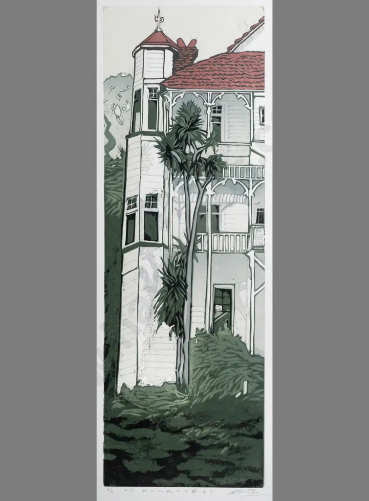 Manu Berry - framed wood block print 5/5 "50 Melrose Street" H560 W190 Image 1++