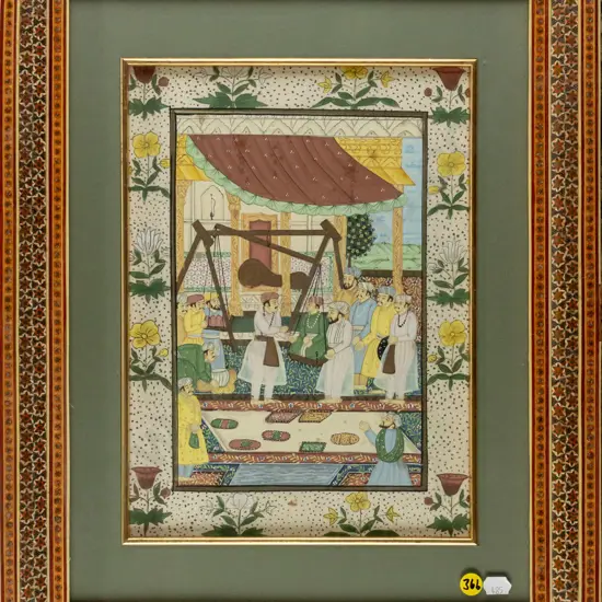 ornately framed Persian watercolour H300 W220