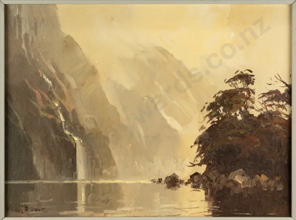 Peter Beadle 1982 - framed oil "Waterfall Dusky Sound Fiordland" H290 W380 Image 1++