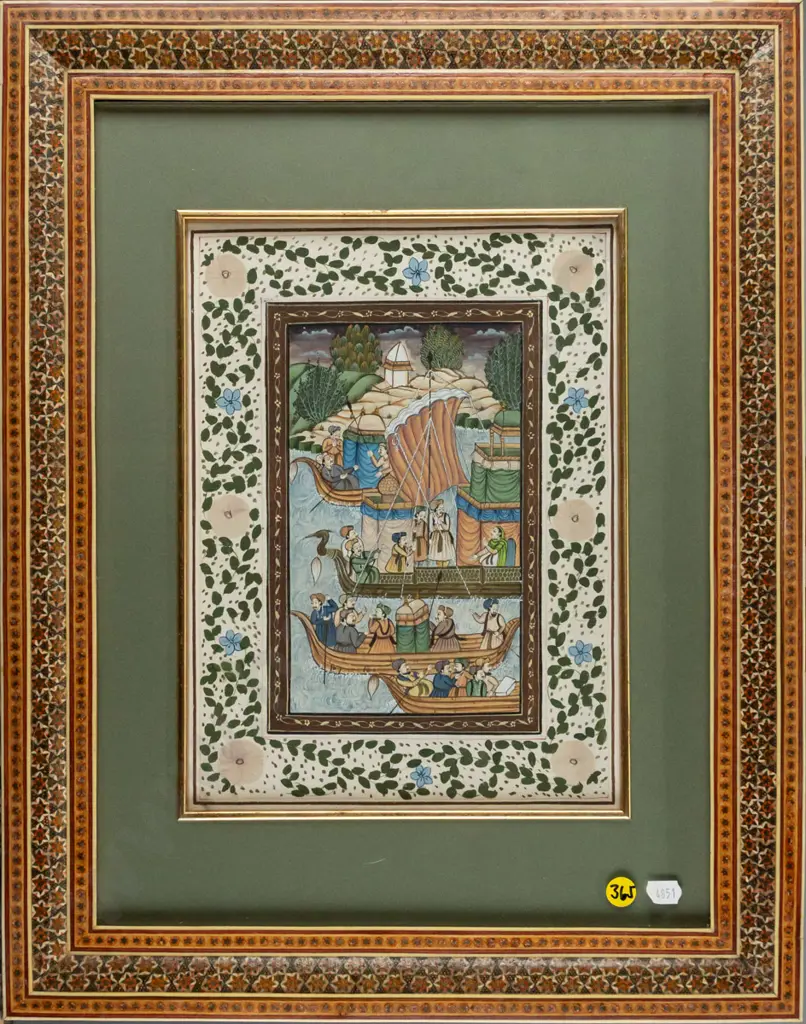 ornately framed Persian watercolour H270 W200 Image 1++