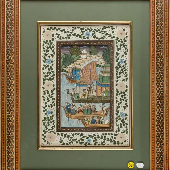 ornately framed Persian watercolour H270 W200