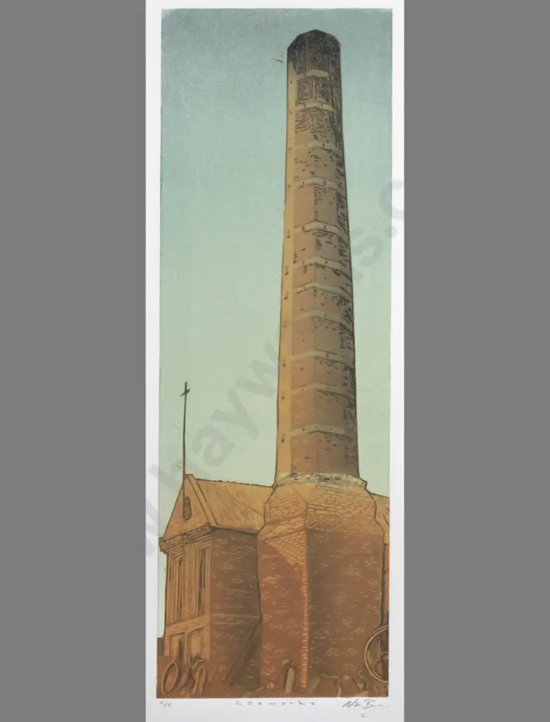 Manu Berry - framed wood block print 5/5 "Gas Works" H560 W190 Image 1++