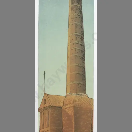 Manu Berry - framed wood block print 5/5 "Gas Works" H560 W190