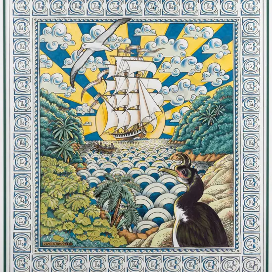 James Paton '98  - framed watercolour - arrival of the John Wickliffe 1848 H570 W500