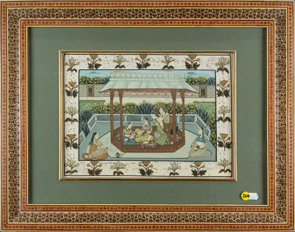 ornately framed Persian watercolour H200 W270 Image 1++