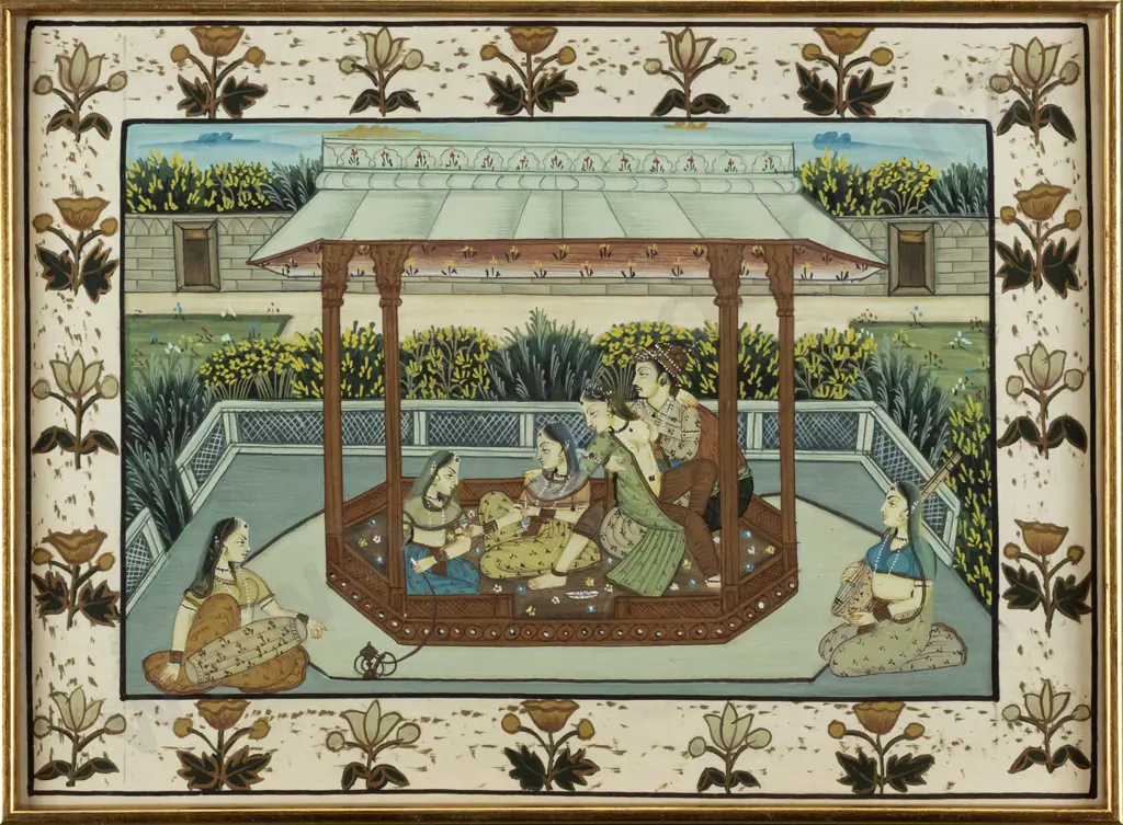 ornately framed Persian watercolour H200 W270 Image 1++