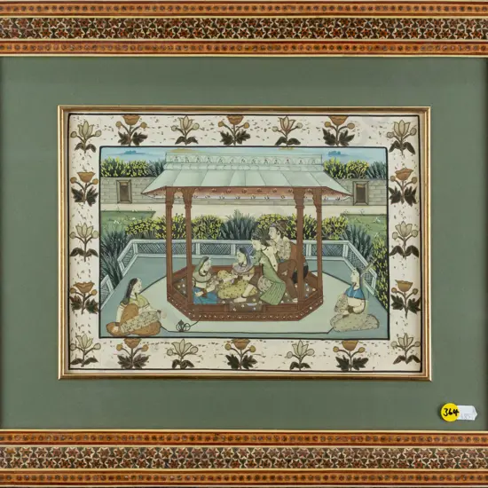ornately framed Persian watercolour H200 W270